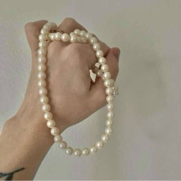Powder Pink Pearl Necklace Vintage “Dinah” Peachy Elegant Classic Minimal Pearlc - Picture 5 of 7